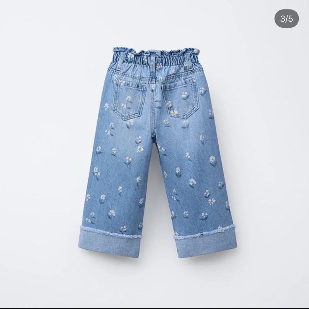 Zara Kids Light Blue Floral Paperbag Style Jeans Size 3 Years - Picture 2 of 6